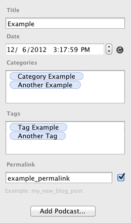 Blog Page Edit Options Toolbar on Right