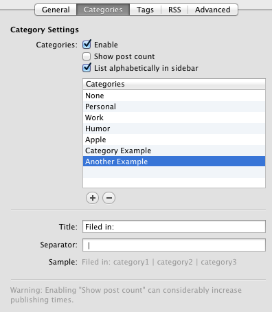 Blog - Page Inspector Category Options