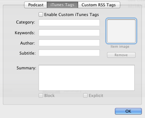 Podcast iTunes Options on Blog Page