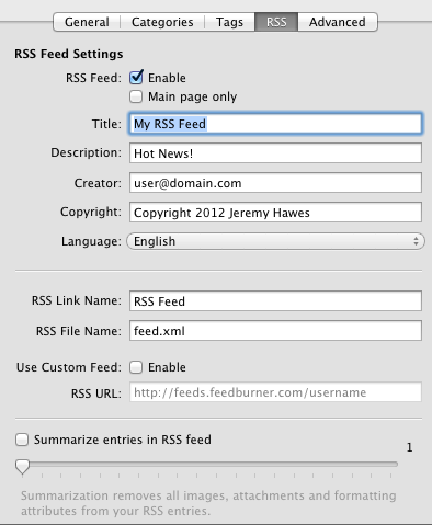 Blog - Page Inspector RSS Feed Options